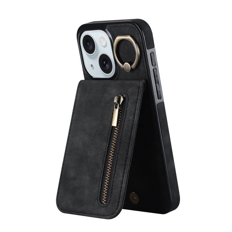 Retro Ring and Zipper RFID Card Slot Phone Case, For iPhone 15 Pro Max, For iPhone 15 Pro, For iPhone 15 Plus