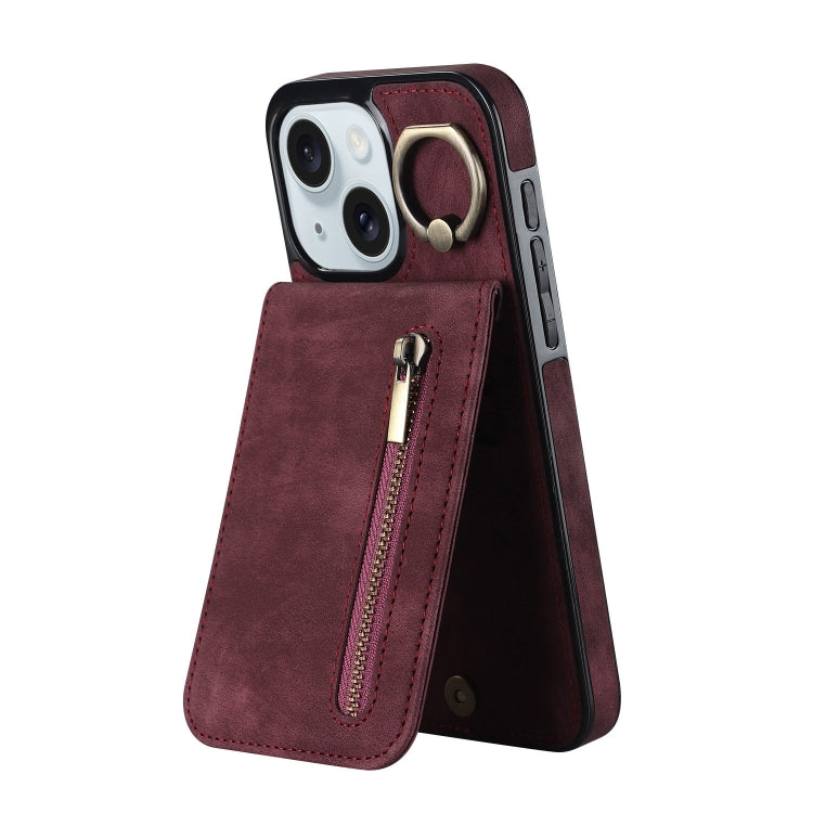 Retro Ring and Zipper RFID Card Slot Phone Case, For iPhone 15 Pro Max, For iPhone 15 Pro, For iPhone 15 Plus