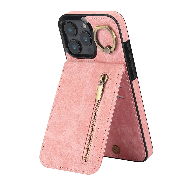 Retro Ring and Zipper RFID Card Slot Phone Case, For iPhone 16 Plus, For iPhone 16, For iPhone 15 Pro Max