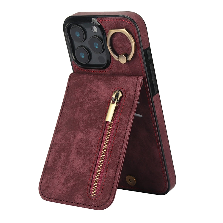 Retro Ring and Zipper RFID Card Slot Phone Case, For iPhone 16 Plus, For iPhone 16, For iPhone 15 Pro Max