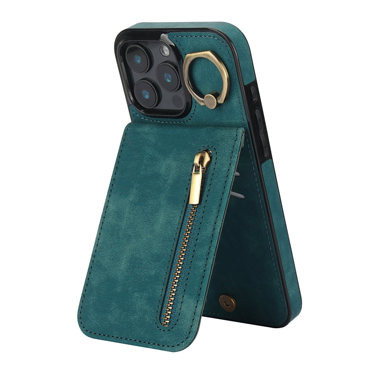 Retro Ring and Zipper RFID Card Slot Phone Case, For iPhone 16 Plus, For iPhone 16, For iPhone 15 Pro Max