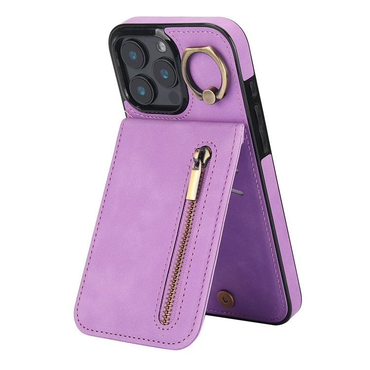 Retro Ring and Zipper RFID Card Slot Phone Case, For iPhone 16 Plus, For iPhone 16, For iPhone 15 Pro Max