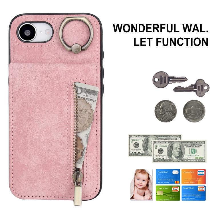Retro Ring and Zipper RFID Card Slot Phone Case, For iPhone 16e, For iPhone 16 Pro Max, For iPhone 16 Pro