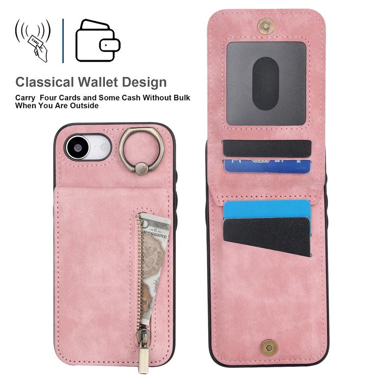 Retro Ring and Zipper RFID Card Slot Phone Case, For iPhone 16e, For iPhone 16 Pro Max, For iPhone 16 Pro
