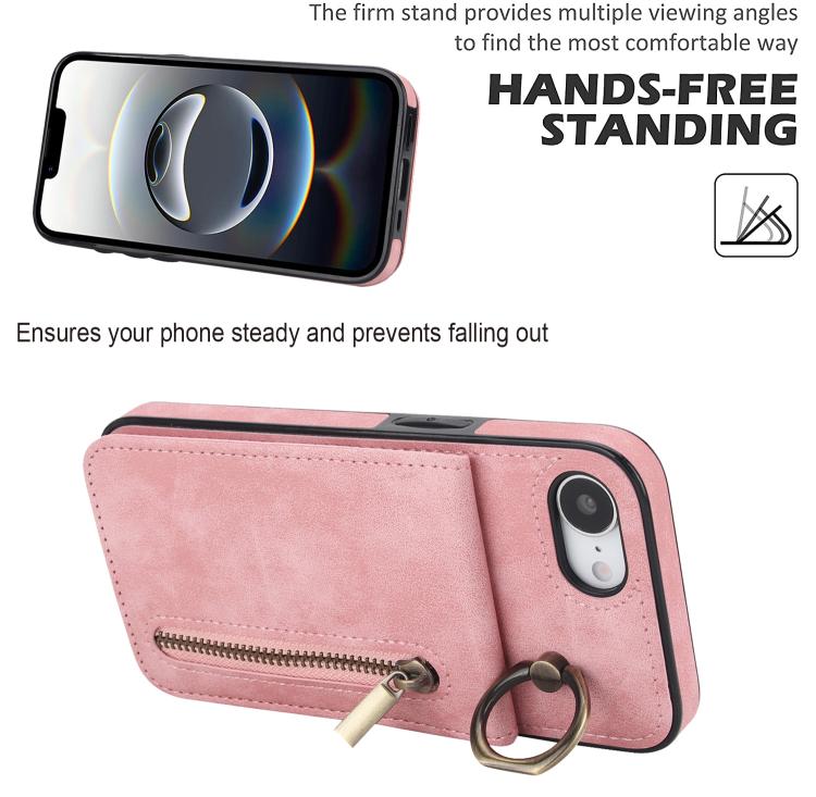 Retro Ring and Zipper RFID Card Slot Phone Case, For iPhone 16e, For iPhone 16 Pro Max, For iPhone 16 Pro