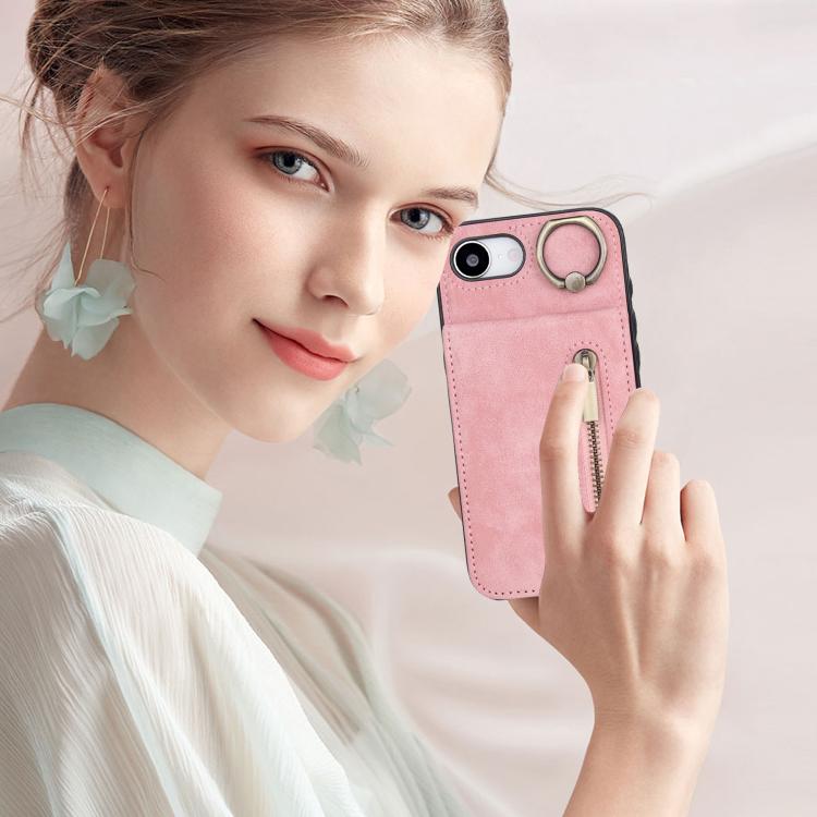 Retro Ring and Zipper RFID Card Slot Phone Case, For iPhone 16e, For iPhone 16 Pro Max, For iPhone 16 Pro