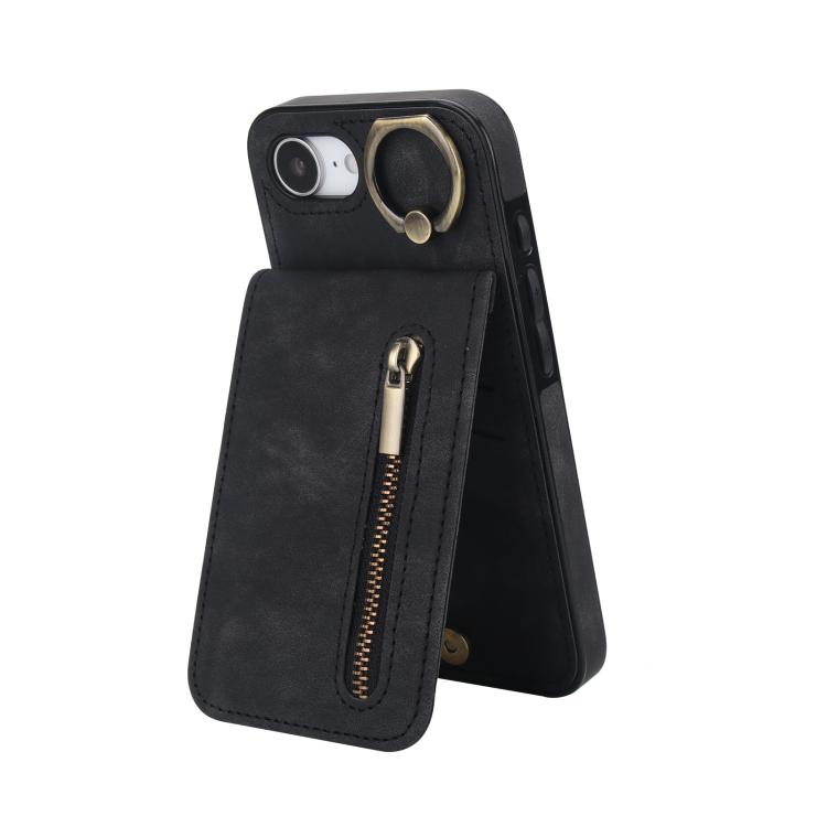 Retro Ring and Zipper RFID Card Slot Phone Case, For iPhone 16e, For iPhone 16 Pro Max, For iPhone 16 Pro