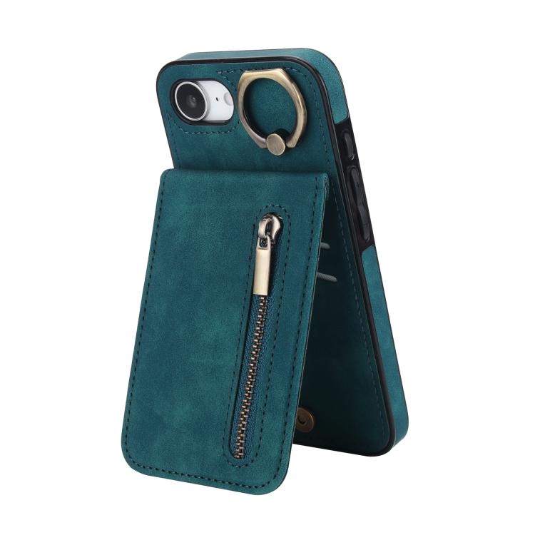 Retro Ring and Zipper RFID Card Slot Phone Case, For iPhone 16e, For iPhone 16 Pro Max, For iPhone 16 Pro