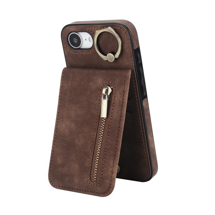 Retro Ring and Zipper RFID Card Slot Phone Case, For iPhone 16e, For iPhone 16 Pro Max, For iPhone 16 Pro