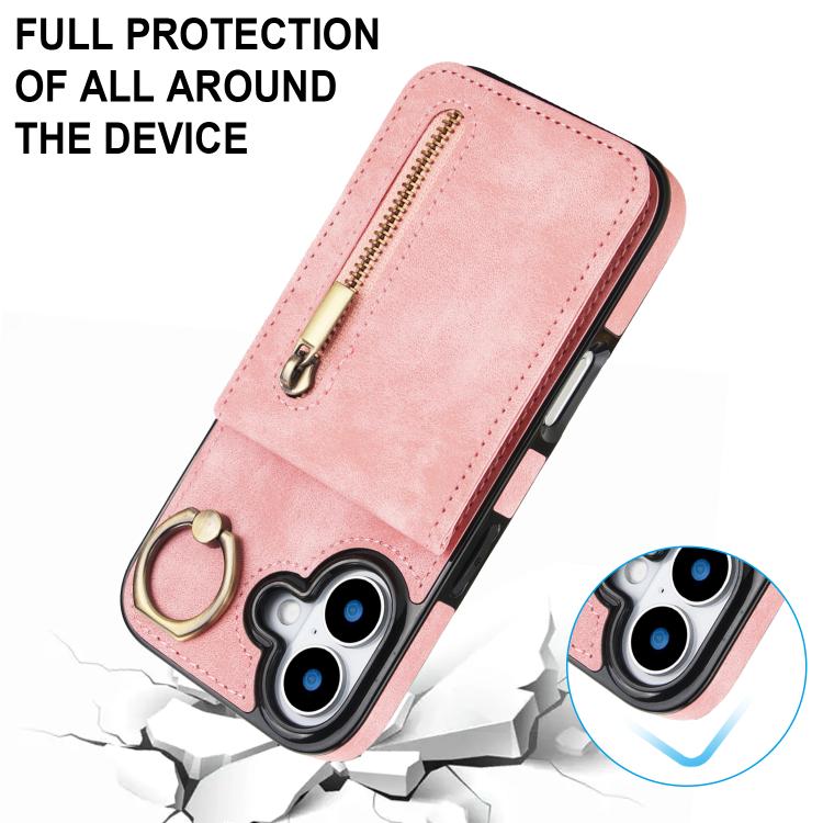 Retro Ring and Zipper RFID Card Slot Phone Case, For iPhone 16 Plus, For iPhone 16, For iPhone 15 Pro Max