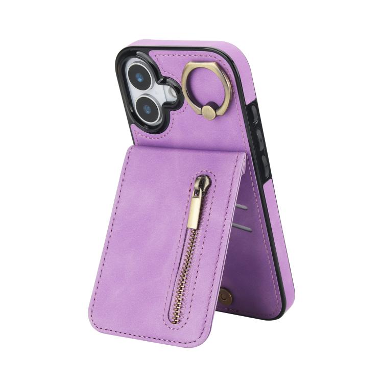 Retro Ring and Zipper RFID Card Slot Phone Case, For iPhone 16 Plus, For iPhone 16, For iPhone 15 Pro Max