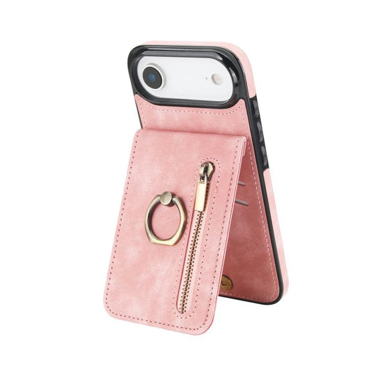 Retro Ring and Zipper RFID Card Slot Phone Case, For iPhone 16 Plus, For iPhone 16, For iPhone 15 Pro Max