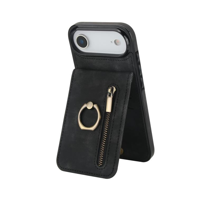 Retro Ring and Zipper RFID Card Slot Phone Case, For iPhone 16 Plus, For iPhone 16, For iPhone 15 Pro Max