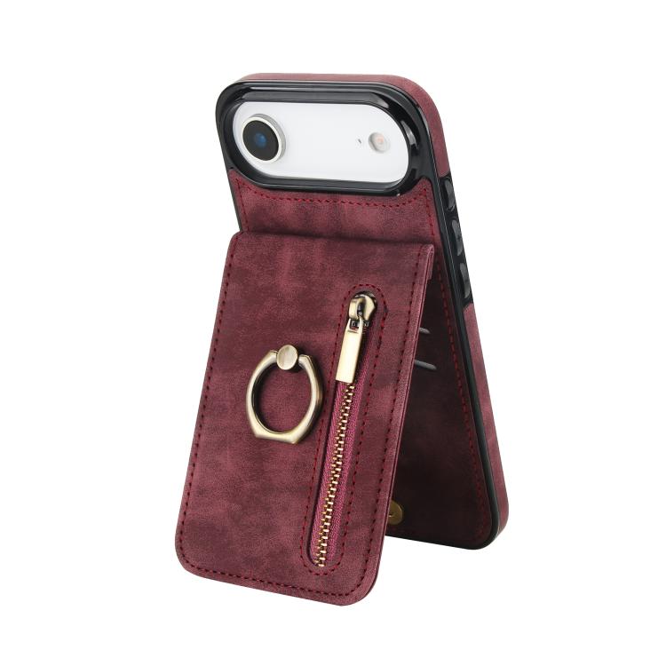 Retro Ring and Zipper RFID Card Slot Phone Case, For iPhone 16 Plus, For iPhone 16, For iPhone 15 Pro Max