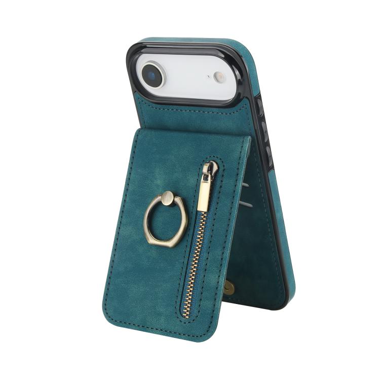 Retro Ring and Zipper RFID Card Slot Phone Case, For iPhone 16 Plus, For iPhone 16, For iPhone 15 Pro Max
