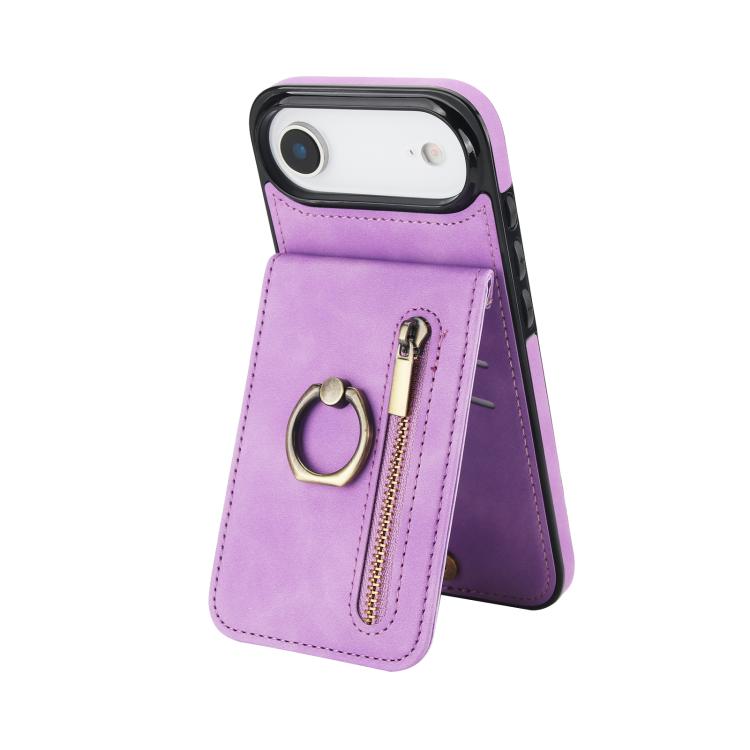Retro Ring and Zipper RFID Card Slot Phone Case, For iPhone 16 Plus, For iPhone 16, For iPhone 15 Pro Max