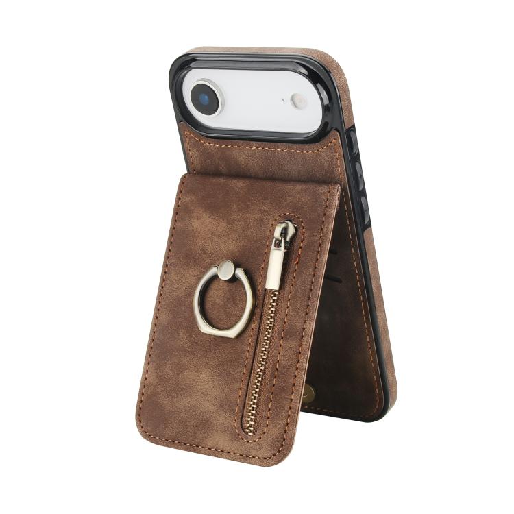 Retro Ring and Zipper RFID Card Slot Phone Case, For iPhone 16 Plus, For iPhone 16, For iPhone 15 Pro Max