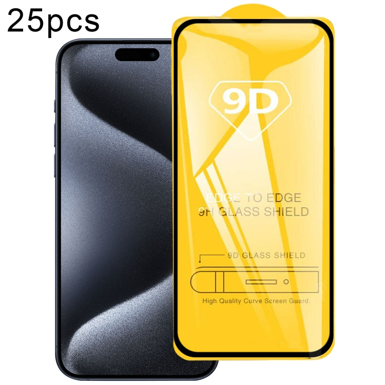 25pcs 9D Full Glue Screen Tempered Glass Film, For iPhone 16 Pro Max, For iPhone 16 Pro, For iPhone 16 Plus, For iPhone 16, For iPhone 15 Plus / 15 Pro Max, For iPhone 15 / 15 Pro