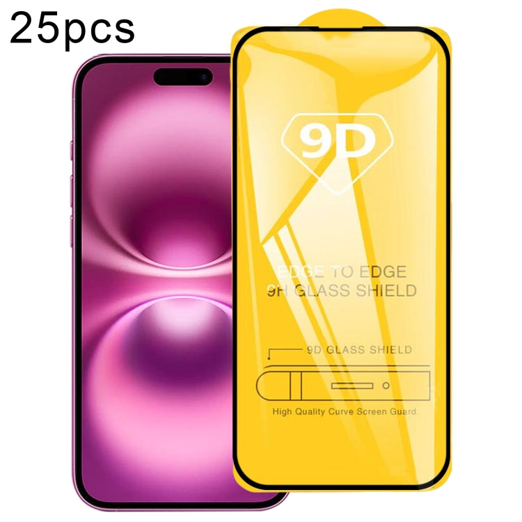 25pcs 9D Full Glue Screen Tempered Glass Film, For iPhone 16 Pro Max, For iPhone 16 Pro, For iPhone 16 Plus, For iPhone 16, For iPhone 15 Plus / 15 Pro Max, For iPhone 15 / 15 Pro