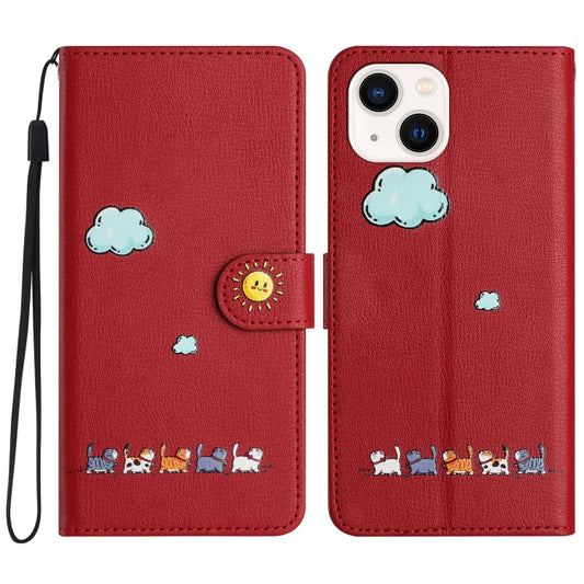 Cartoon Cats Leather Phone Case, For iPhone 15, For iPhone 14 Plus, For iPhone 14 / 13, For iPhone 14 Pro