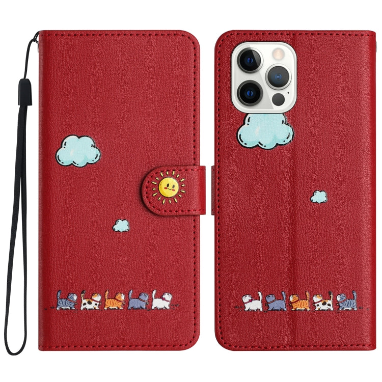 Cartoon Cats Leather Phone Case, For iPhone 17e / 16e, For iPhone 15 Pro Max, For iPhone 15 Pro, For iPhone 15 Plus