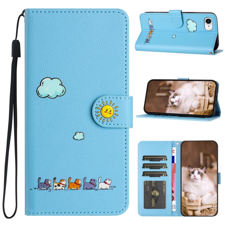 Cartoon Cats Leather Phone Case, For iPhone 17e / 16e, For iPhone 15 Pro Max, For iPhone 15 Pro, For iPhone 15 Plus