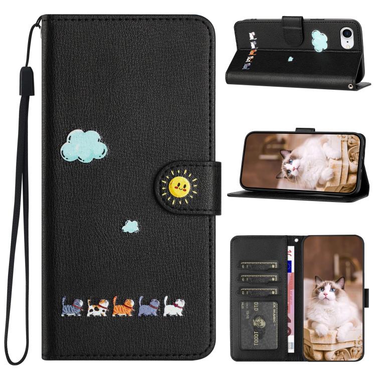 Cartoon Cats Leather Phone Case, For iPhone 17e / 16e, For iPhone 15 Pro Max, For iPhone 15 Pro, For iPhone 15 Plus