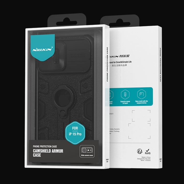 NILLKIN Shockproof CamShield Armor Protective Case with Invisible Ring Holder, For iPhone 15 Pro Max, For iPhone 15 Pro