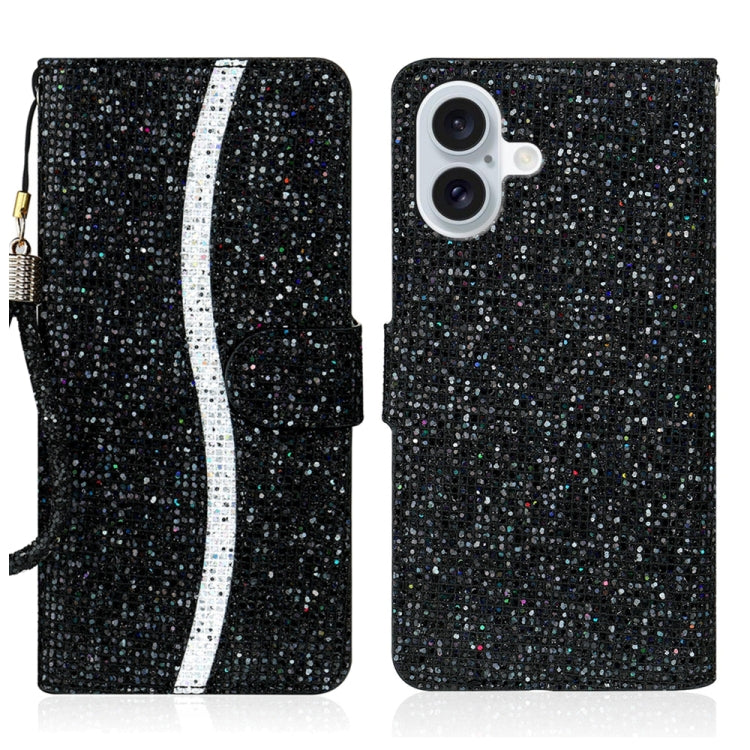 Glitter Powder Filp Leather Phone Case, For iPhone Air, For iPhone 16 Pro Max, For iPhone 16 Pro, For iPhone 16 Plus