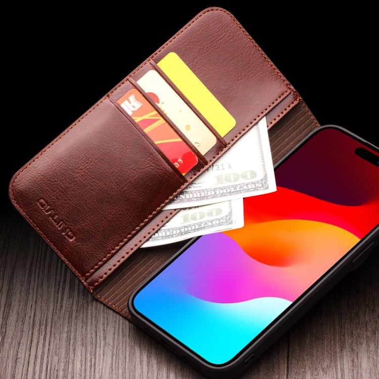 QIALINO Classic Genuine Leather Phone Case, For iPhone 16e, For iPhone 16 Pro Max, For iPhone 16 Pro, For iPhone 16 Plus, For iPhone 16, For iPhone 15 Pro Max, For iPhone 15 Pro, For iPhone 15 Plus, For iPhone 15