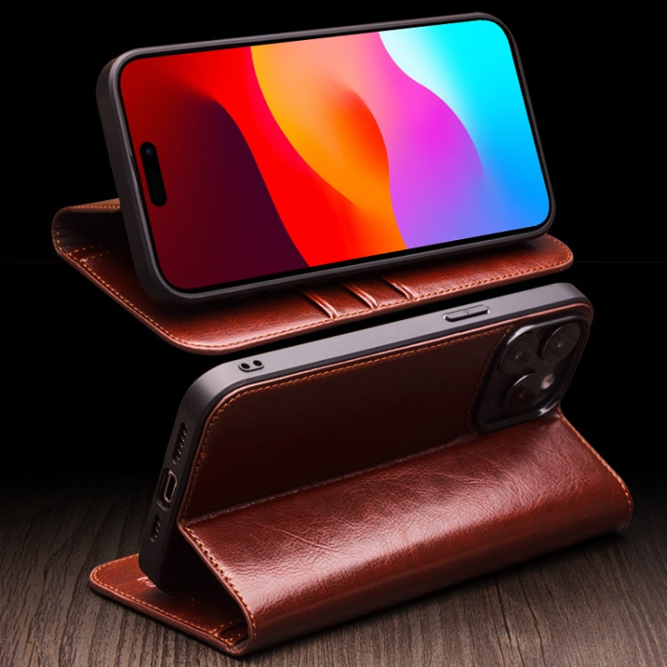 QIALINO Classic Genuine Leather Phone Case, For iPhone 16e, For iPhone 16 Pro Max, For iPhone 16 Pro, For iPhone 16 Plus, For iPhone 16, For iPhone 15 Pro Max, For iPhone 15 Pro, For iPhone 15 Plus, For iPhone 15