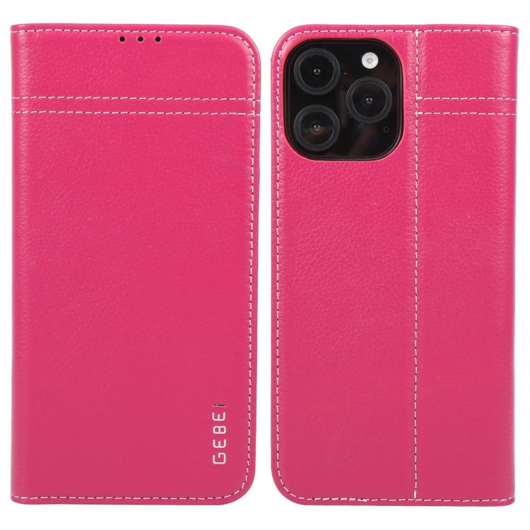 GEBEI Top-grain Horizontal Flip Leather Phone Case, For iPhone 16e, For iPhone 16 Pro Max, For iPhone 16 Pro, For iPhone 16 Plus, For iPhone 16, For iPhone 15 Pro Max