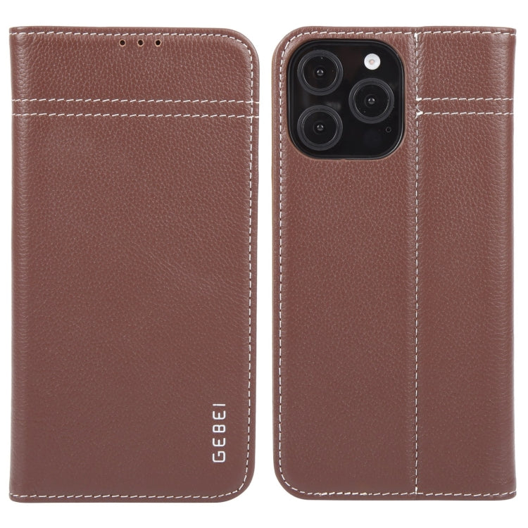 GEBEI Top-grain Horizontal Flip Leather Phone Case, For iPhone 16e, For iPhone 16 Pro Max, For iPhone 16 Pro, For iPhone 16 Plus, For iPhone 16, For iPhone 15 Pro Max