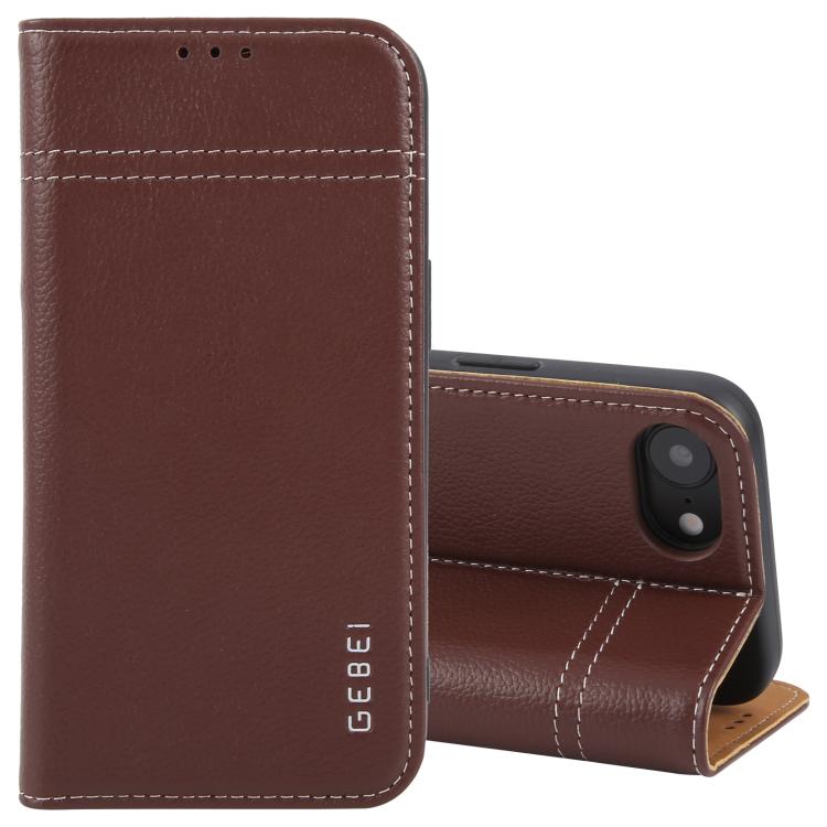 GEBEI Top-grain Horizontal Flip Leather Phone Case, For iPhone 16e, For iPhone 16 Pro Max, For iPhone 16 Pro, For iPhone 16 Plus, For iPhone 16, For iPhone 15 Pro Max