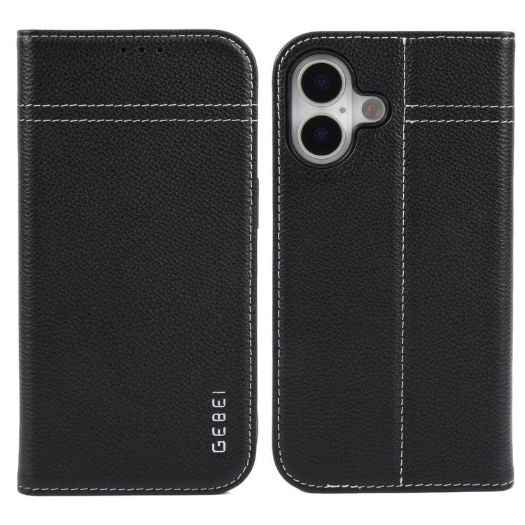 GEBEI Top-grain Horizontal Flip Leather Phone Case, For iPhone 16e, For iPhone 16 Pro Max, For iPhone 16 Pro, For iPhone 16 Plus, For iPhone 16, For iPhone 15 Pro Max