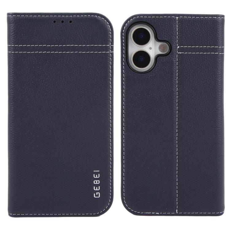 GEBEI Top-grain Horizontal Flip Leather Phone Case, For iPhone 16e, For iPhone 16 Pro Max, For iPhone 16 Pro, For iPhone 16 Plus, For iPhone 16, For iPhone 15 Pro Max