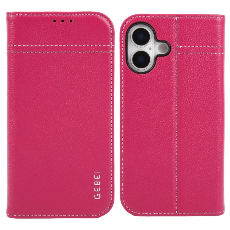 GEBEI Top-grain Horizontal Flip Leather Phone Case, For iPhone 16e, For iPhone 16 Pro Max, For iPhone 16 Pro, For iPhone 16 Plus, For iPhone 16, For iPhone 15 Pro Max