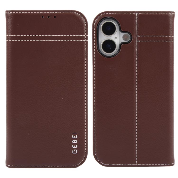 GEBEI Top-grain Horizontal Flip Leather Phone Case, For iPhone 16e, For iPhone 16 Pro Max, For iPhone 16 Pro, For iPhone 16 Plus, For iPhone 16, For iPhone 15 Pro Max