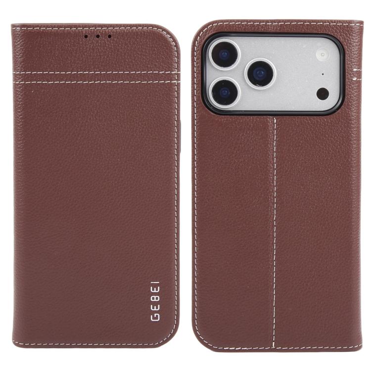 GEBEI Top-grain Horizontal Flip Leather Phone Case, For iPhone 16e, For iPhone 16 Pro Max, For iPhone 16 Pro, For iPhone 16 Plus, For iPhone 16, For iPhone 15 Pro Max
