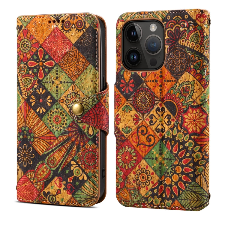 Denior Flower Language Series Cork Fabric Oil Edge Leather Phone Case, For iPhone 16 Pro Max, For iPhone 16 Pro, For iPhone 16 Plus, For iPhone 16, For iPhone 15 Pro Max, For iPhone 15 Pro