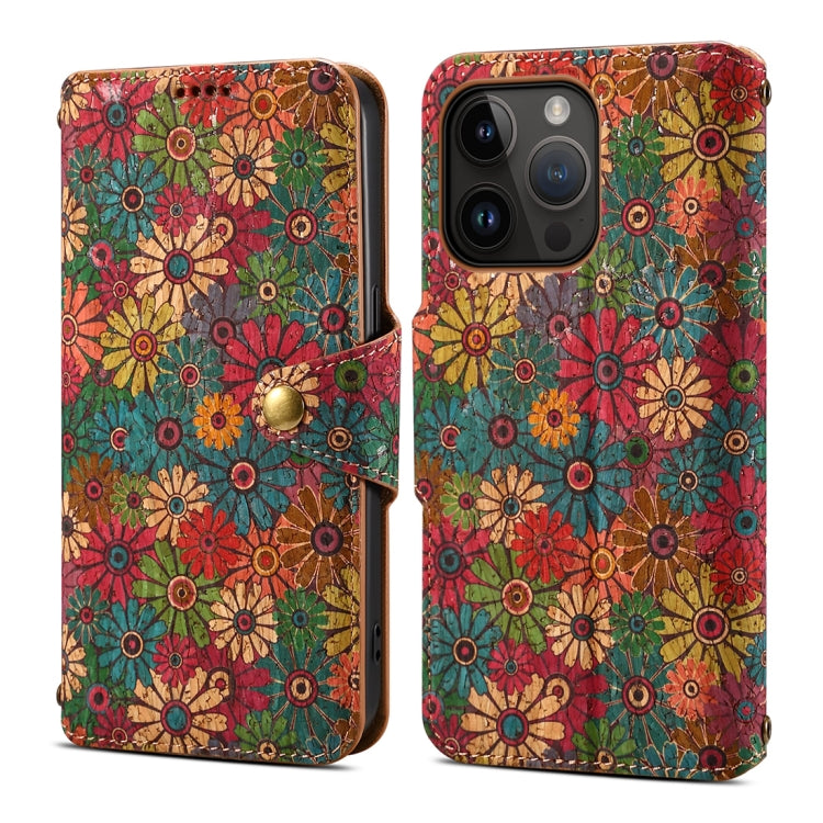 Denior Flower Language Series Cork Fabric Oil Edge Leather Phone Case, For iPhone 16 Pro Max, For iPhone 16 Pro, For iPhone 16 Plus, For iPhone 16, For iPhone 15 Pro Max, For iPhone 15 Pro
