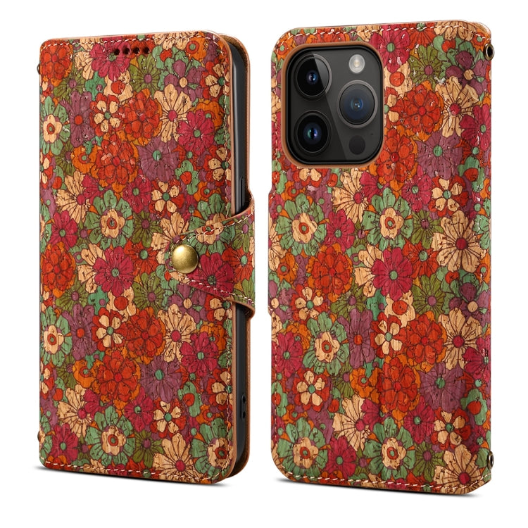 Denior Flower Language Series Cork Fabric Oil Edge Leather Phone Case, For iPhone 16 Pro Max, For iPhone 16 Pro, For iPhone 16 Plus, For iPhone 16, For iPhone 15 Pro Max, For iPhone 15 Pro