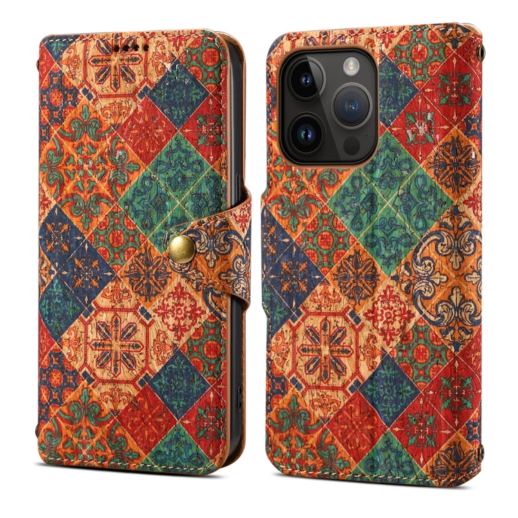 Denior Flower Language Series Cork Fabric Oil Edge Leather Phone Case, For iPhone 16 Pro Max, For iPhone 16 Pro, For iPhone 16 Plus, For iPhone 16, For iPhone 15 Pro Max, For iPhone 15 Pro