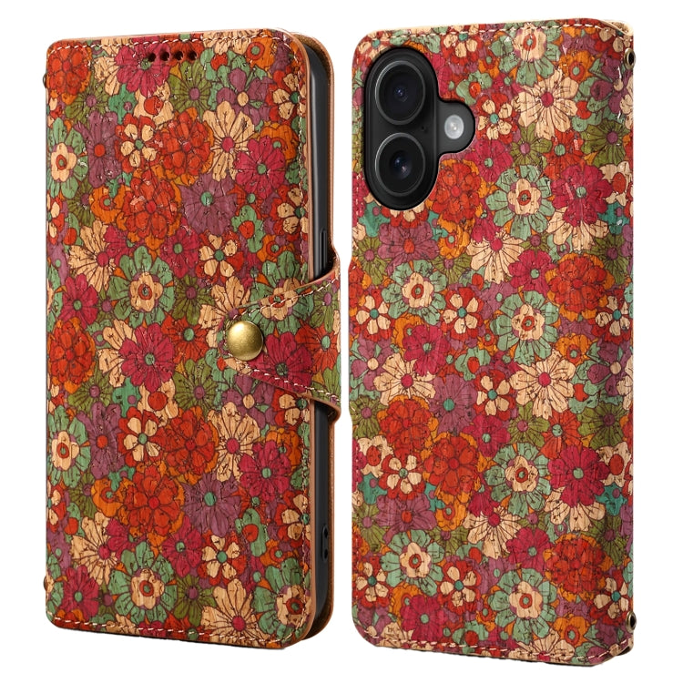 Denior Flower Language Series Cork Fabric Oil Edge Leather Phone Case, For iPhone 16 Pro Max, For iPhone 16 Pro, For iPhone 16 Plus, For iPhone 16, For iPhone 15 Pro Max, For iPhone 15 Pro