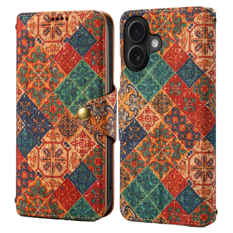 Denior Flower Language Series Cork Fabric Oil Edge Leather Phone Case, For iPhone 16 Pro Max, For iPhone 16 Pro, For iPhone 16 Plus, For iPhone 16, For iPhone 15 Pro Max, For iPhone 15 Pro