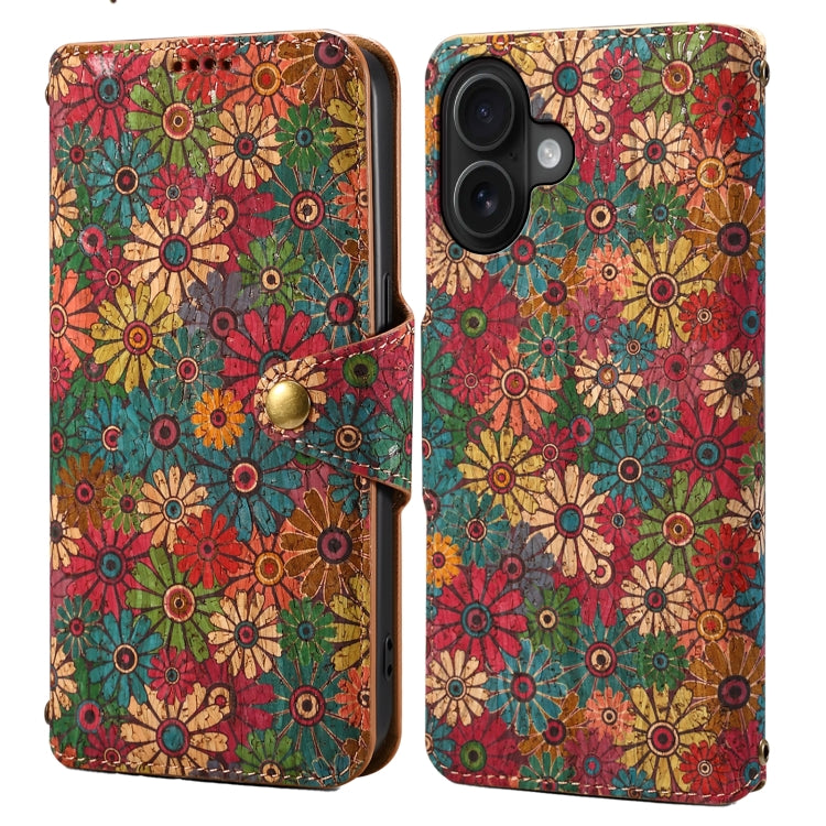 Denior Flower Language Series Cork Fabric Oil Edge Leather Phone Case, For iPhone 16 Pro Max, For iPhone 16 Pro, For iPhone 16 Plus, For iPhone 16, For iPhone 15 Pro Max, For iPhone 15 Pro