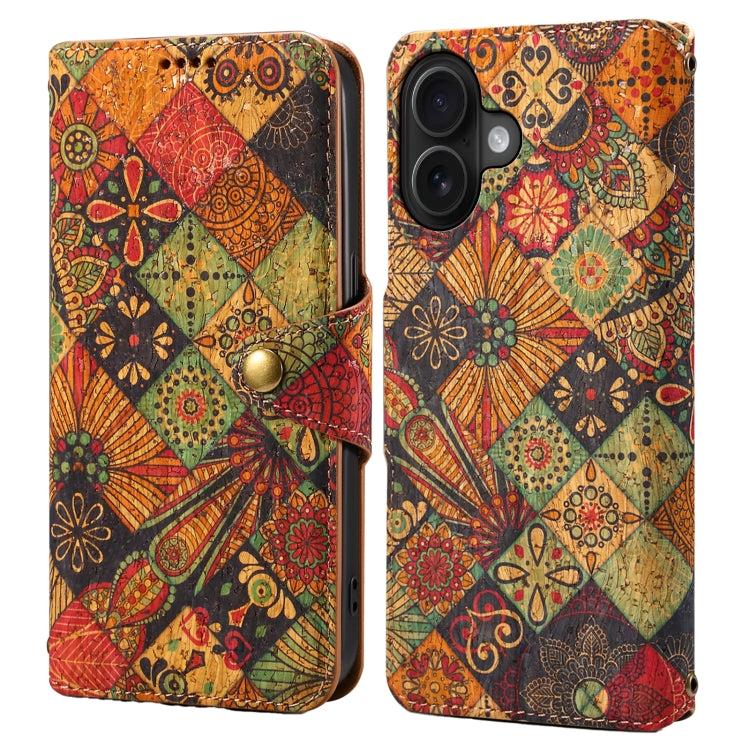 Denior Flower Language Series Cork Fabric Oil Edge Leather Phone Case, For iPhone 16 Pro Max, For iPhone 16 Pro, For iPhone 16 Plus, For iPhone 16, For iPhone 15 Pro Max, For iPhone 15 Pro