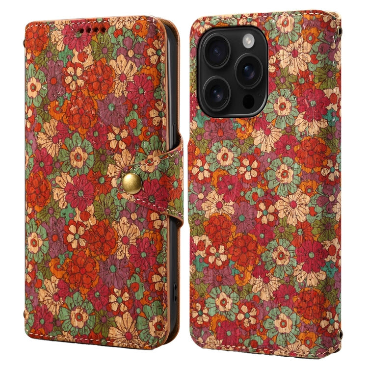 Denior Flower Language Series Cork Fabric Oil Edge Leather Phone Case, For iPhone 16 Pro Max, For iPhone 16 Pro, For iPhone 16 Plus, For iPhone 16, For iPhone 15 Pro Max, For iPhone 15 Pro
