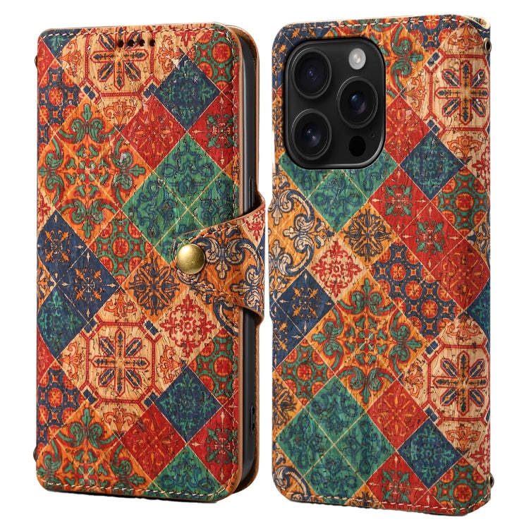 Denior Flower Language Series Cork Fabric Oil Edge Leather Phone Case, For iPhone 16 Pro Max, For iPhone 16 Pro, For iPhone 16 Plus, For iPhone 16, For iPhone 15 Pro Max, For iPhone 15 Pro