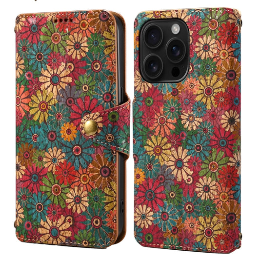 Denior Flower Language Series Cork Fabric Oil Edge Leather Phone Case, For iPhone 16 Pro Max, For iPhone 16 Pro, For iPhone 16 Plus, For iPhone 16, For iPhone 15 Pro Max, For iPhone 15 Pro